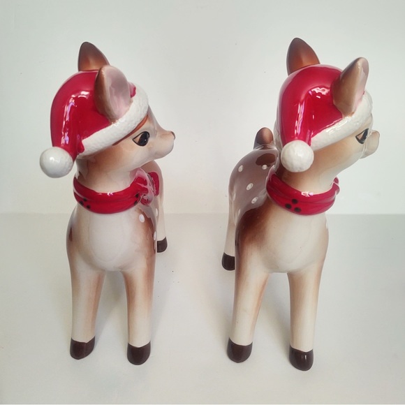 🎁Ceramic Deer in Holiday Scarf and Santa Hat - Set of 2 - NWOT - Picture 2 of 6